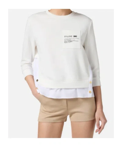 Elisabetta Franchi Fleece Top With Details In Poplin Fabric In White