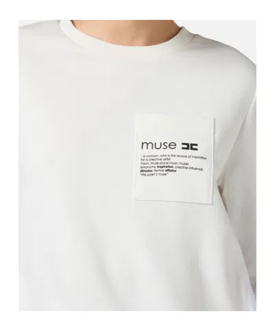 Elisabetta Franchi Fleece Top With Details In Poplin Fabric In White