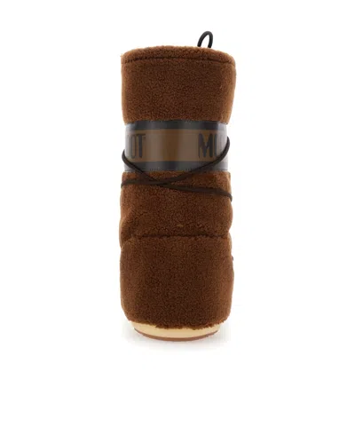 Moon Boot Icon Faux Leather-trimmed Fleece Snow Boots In Brown