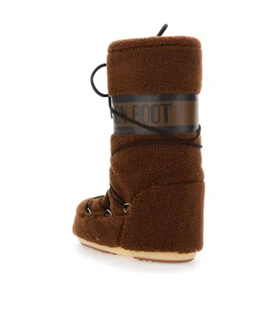 Moon Boot Icon Faux Leather-trimmed Fleece Snow Boots In Brown