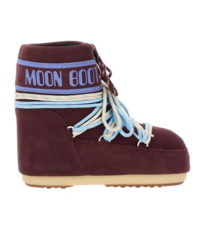 Moon Boot "icon" Low Suede Laces Boot In Burgundy