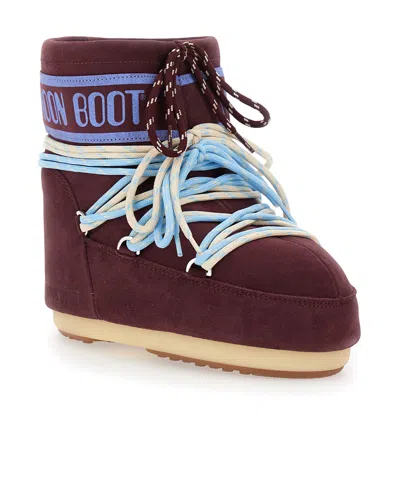 Moon Boot "icon" Low Suede Laces Boot In Burgundy