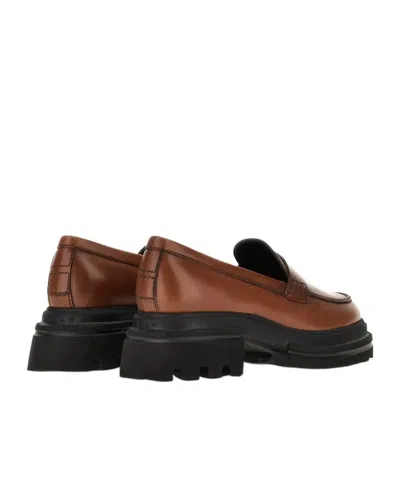 Hogan Round Toe Brown Leather Moccasin With Soft Insole And Eva Sole In Brown