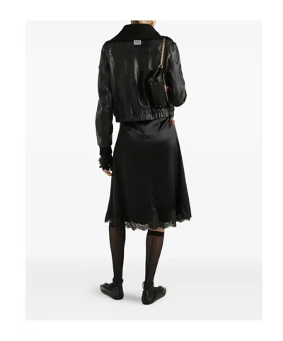 Dolce & Gabbana Black Lamb Leather Jacket With Ribbed Detailing In Black