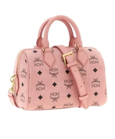 Mcm Structured Top Handle Handbag With Detachable Strap In Pink