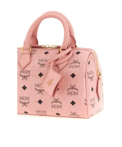 Mcm Structured Top Handle Handbag With Detachable Strap In Pink