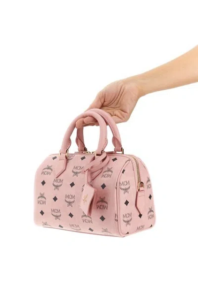 Mcm Structured Top Handle Handbag With Detachable Strap In Pink