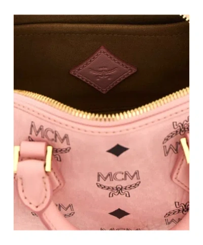 Mcm Structured Top Handle Handbag With Detachable Strap In Pink