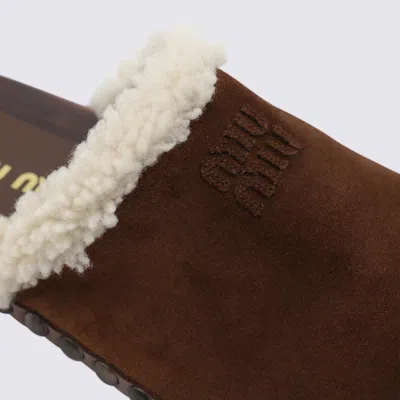 Miu Miu Suede Shearling-lined Clogs In Brown