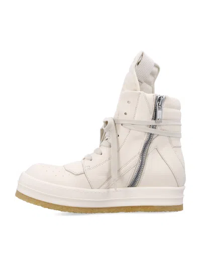 Rick Owens Geobasket High Top Sneaker Perforated Toe In White