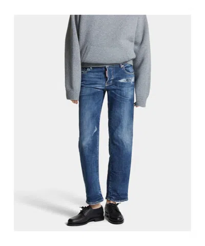 Dsquared2 Distressed Five-pocket Belt Loop Trousers In Blue