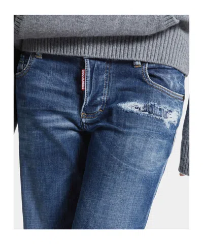 Dsquared2 Distressed Five-pocket Belt Loop Trousers In Blue