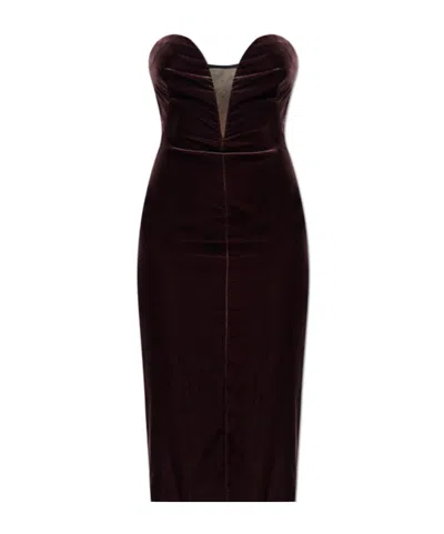 Tom Ford Midi Dress With Sweetheart Neckline In Brown