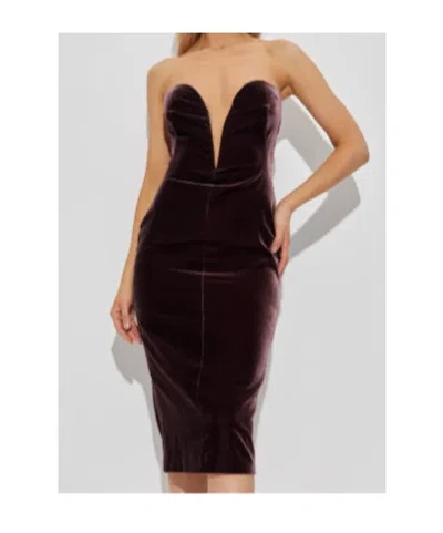 Tom Ford Midi Dress With Sweetheart Neckline In Brown