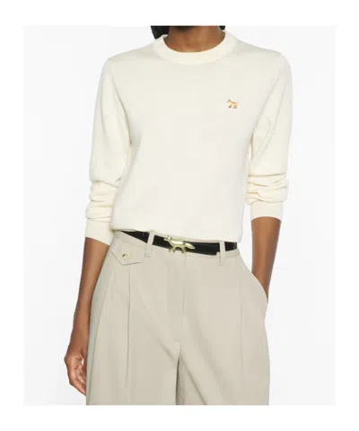 Maison Kitsuné Wool Crew Neck Jumper With Ribbed Cuffs In Neutral