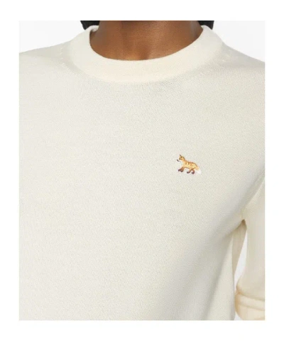 Maison Kitsuné Wool Crew Neck Jumper With Ribbed Cuffs In Neutral