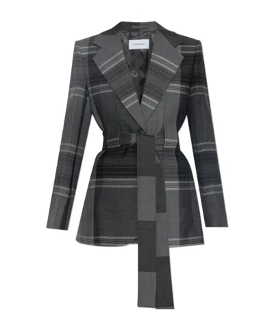 Ferragamo Belted Blazer In Gray