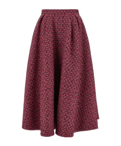 Alessandra Rich Tweed A-line High-waisted Midi Skirt In Red