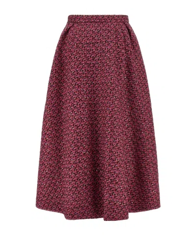Alessandra Rich Tweed A-line High-waisted Midi Skirt In Red