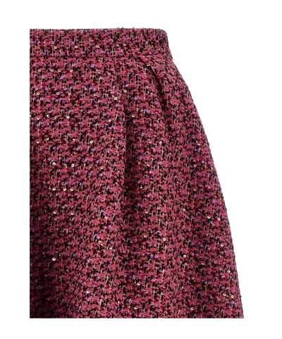 Alessandra Rich Tweed A-line High-waisted Midi Skirt In Red
