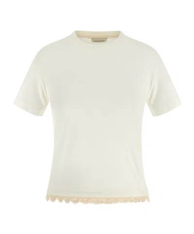 Magda Butrym Crew Neck Lace Trim Plain T-shirt In White