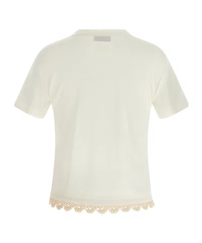 Magda Butrym Crew Neck Lace Trim Plain T-shirt In White