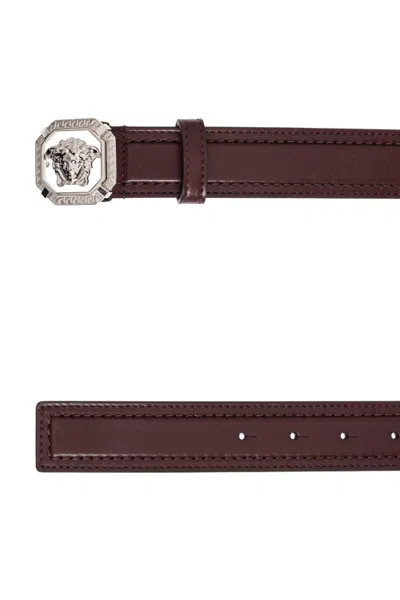 Versace Patterned Belt In Burgundy