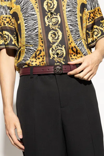 Versace Patterned Belt In Burgundy