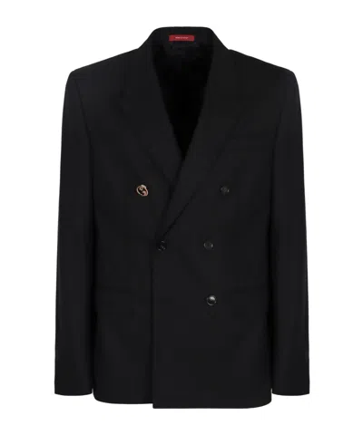 Gucci Double-breasted Wool Jacket In Black