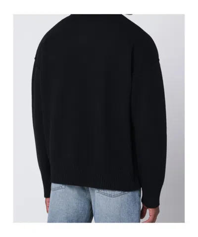 Ami Alexandre Mattiussi Relaxed Fit Black Wool Turtleneck Sweater With Graphic Heart Motif In Black