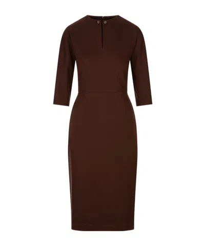 Fabiana Filippi Milano Stitch Jersey Fitted Dress With Piercing Detail In Brown