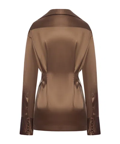 Dries Van Noten Silk Blouse With Front Draping In Brown