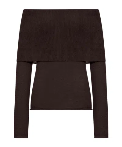 Roberto Collina Ribbed Boat Neck Sweater In Brown
