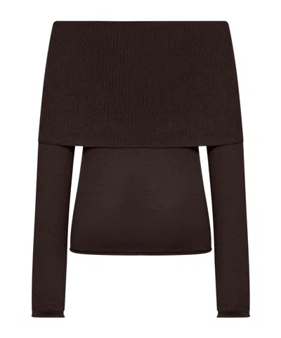 Roberto Collina Ribbed Boat Neck Sweater In Brown