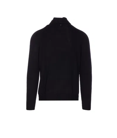 Dondup Man Turtleneck Midnight Blue Size 40 Wool In Black