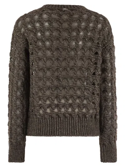 Herno Open-knit Alpaca Blend Sweater With Metallic Sheen In Gray