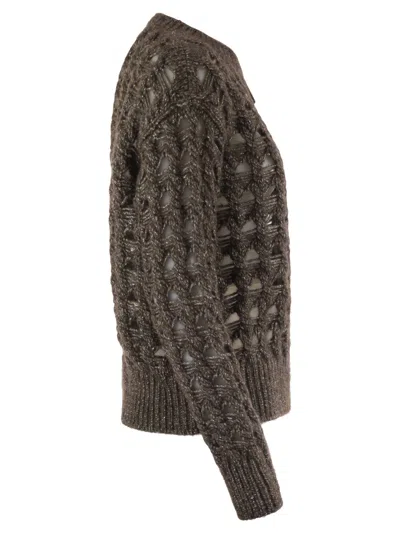 Herno Open-knit Alpaca Blend Sweater With Metallic Sheen In Gray