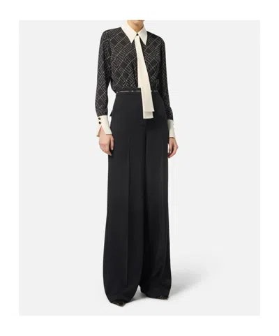 Elisabetta Franchi Georgette Shirt With Two-tone Print Black/milk In Black