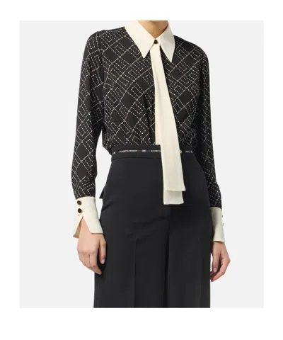 Elisabetta Franchi Georgette Shirt With Two-tone Print Black/milk In Black