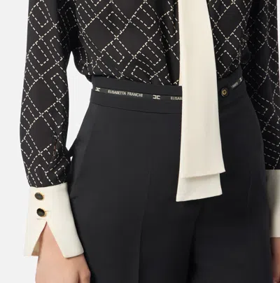 Elisabetta Franchi Georgette Shirt With Two-tone Print Black/milk In Black