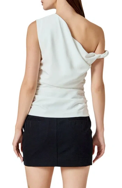 Endless Rose Drape One-shoulder Top In White