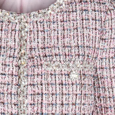 Self-portrait Self Portrait Crystal-embellished Tweed Jacket In Pink