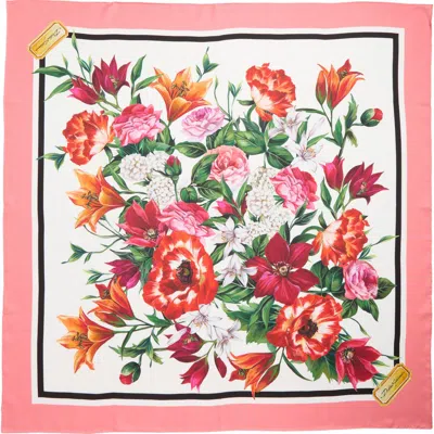 Dolce & Gabbana Silk Twill Floral Print Scarf In Pink