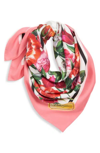 Dolce & Gabbana Silk Twill Floral Print Scarf In Pink