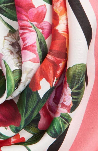 Dolce & Gabbana Silk Twill Floral Print Scarf In Pink