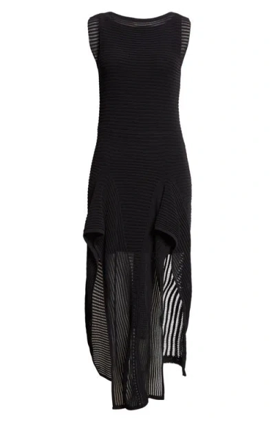 Alaïa Ladder Knit Sleeveless Ruffle-slits Midi Dress In Black