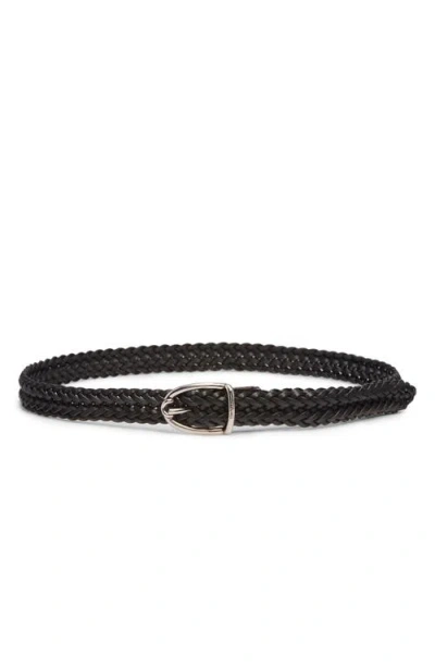 Tom Ford Angled Buckle Woven Leather Belt In Black