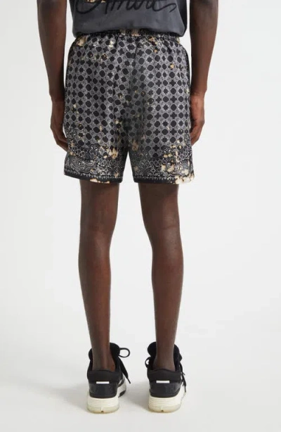 Amiri Bleach Bandana Silk Shorts In Gray