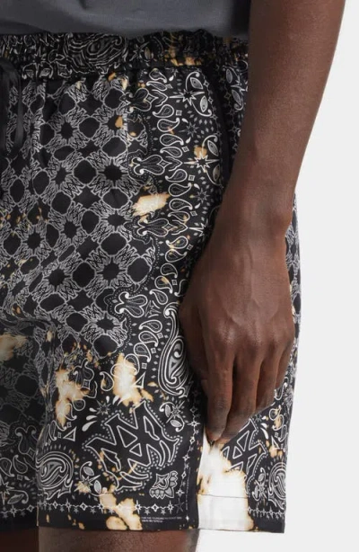 Amiri Bleach Bandana Silk Shorts In Gray