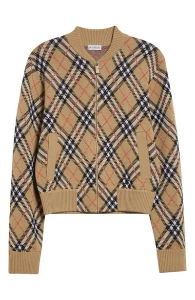 Burberry Check Wool Zip-up Cardigan In Brown